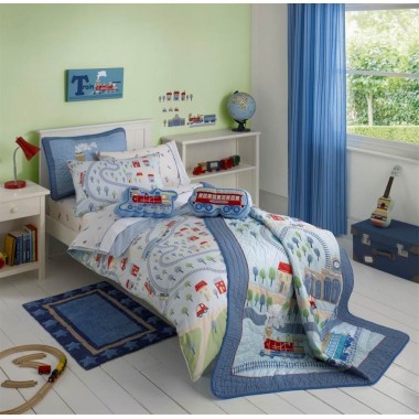 Freckles Trains Single Bed Quilt Cover Set in Multi